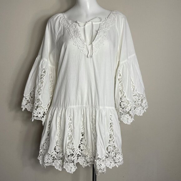 Boston Proper Tops - Boston Proper Top Tunic Medium White Lace Bell Sleeves Cottagecore Feminine